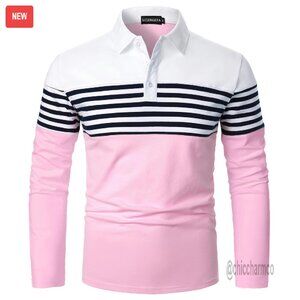 Men's Slim Fit Cotton Polo Shirt Long Sleeve Golf Office Casual